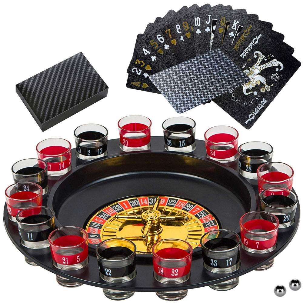 BETTERLINE shot roulette wheel with 16 glasses for lively casino-style party.