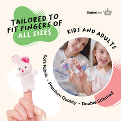 BetterLine Story Time finger puppet bear, soft velvet, supports cooperative play and vocabulary growth.