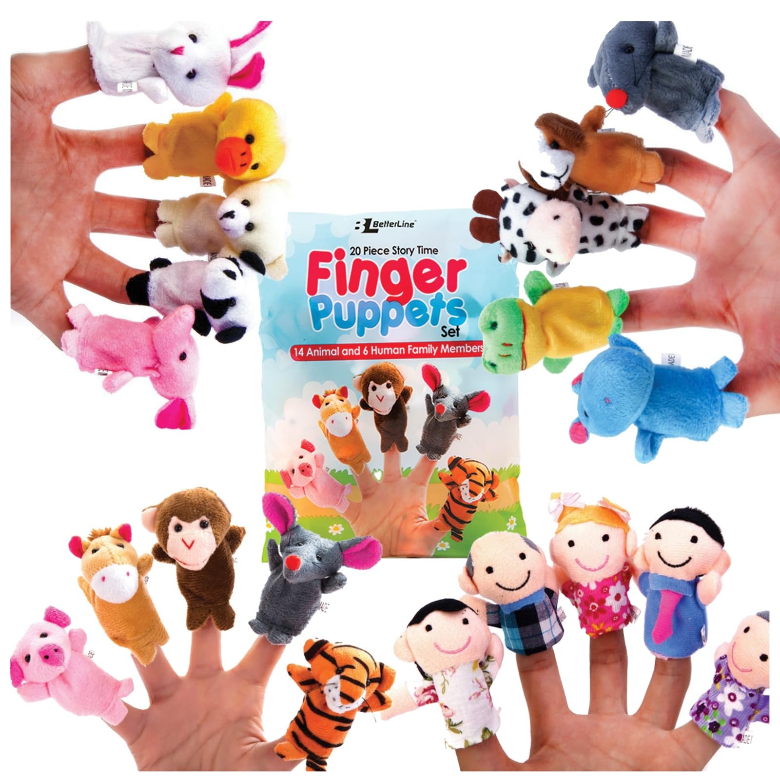 BetterLine Story Time finger puppet elephant, soft velvet, ideal for imaginative storytelling and emotional expression.
