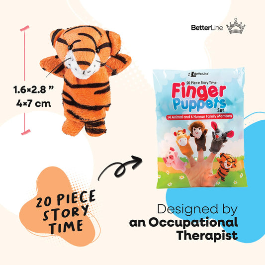 BetterLine Story Time finger puppet fox, plush velvet, encourages role-play and social skill practice.