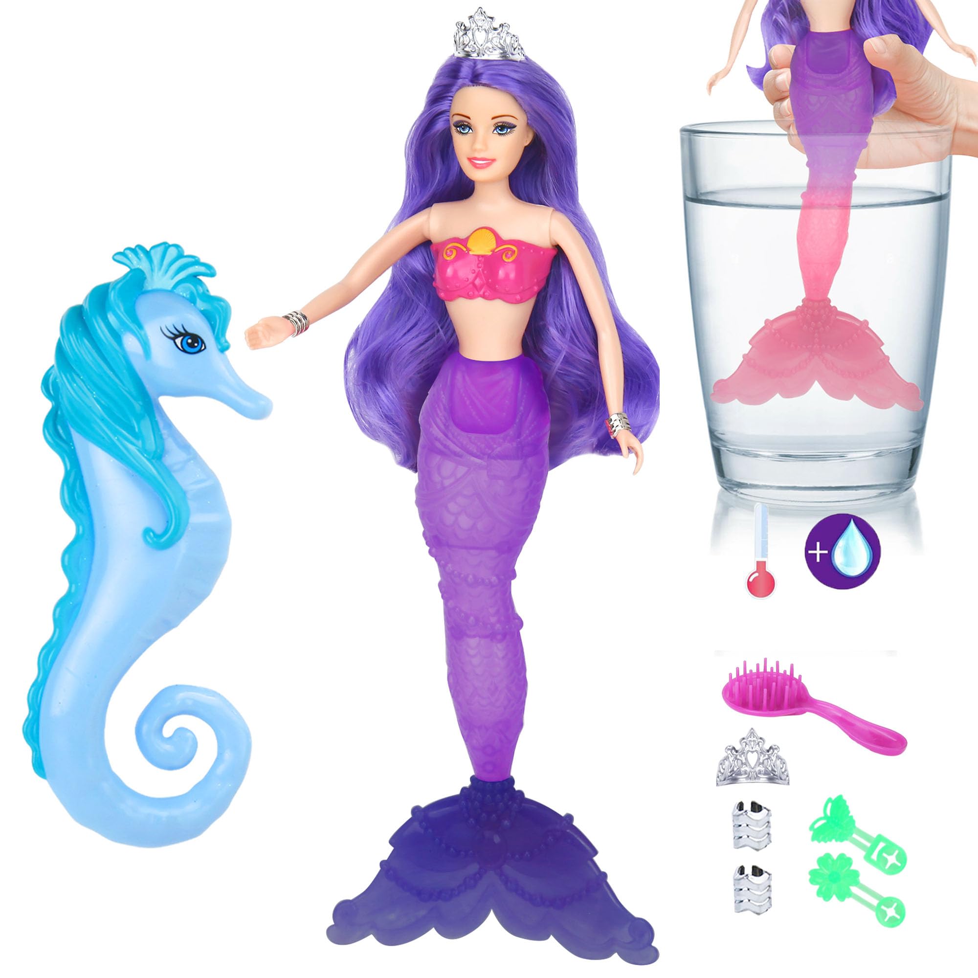 BETTINA color-changing mermaid doll with purple hair ready for imaginative play.