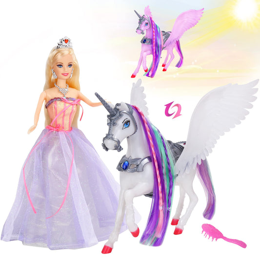 BETTINA color-changing unicorn doll shines pink in sunshine for outdoor play.