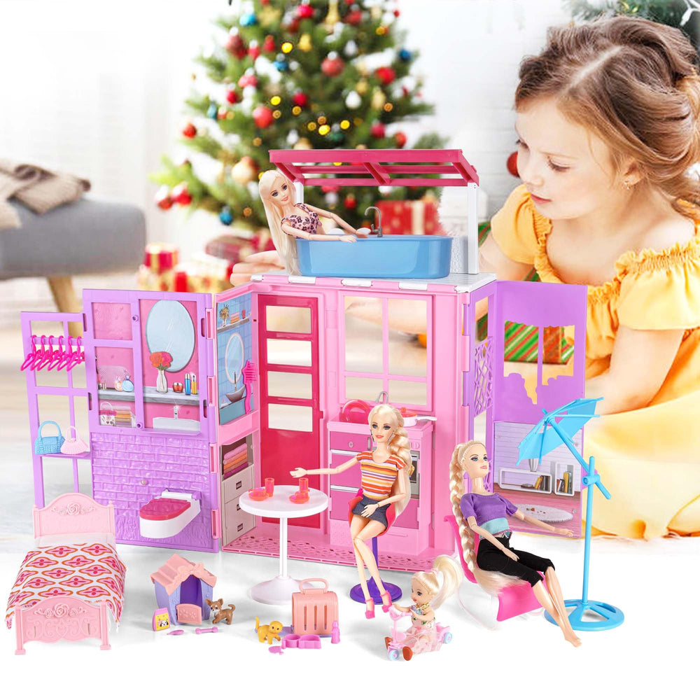 BETTINA doll house with pet houses encourages storytelling and nurturing play.