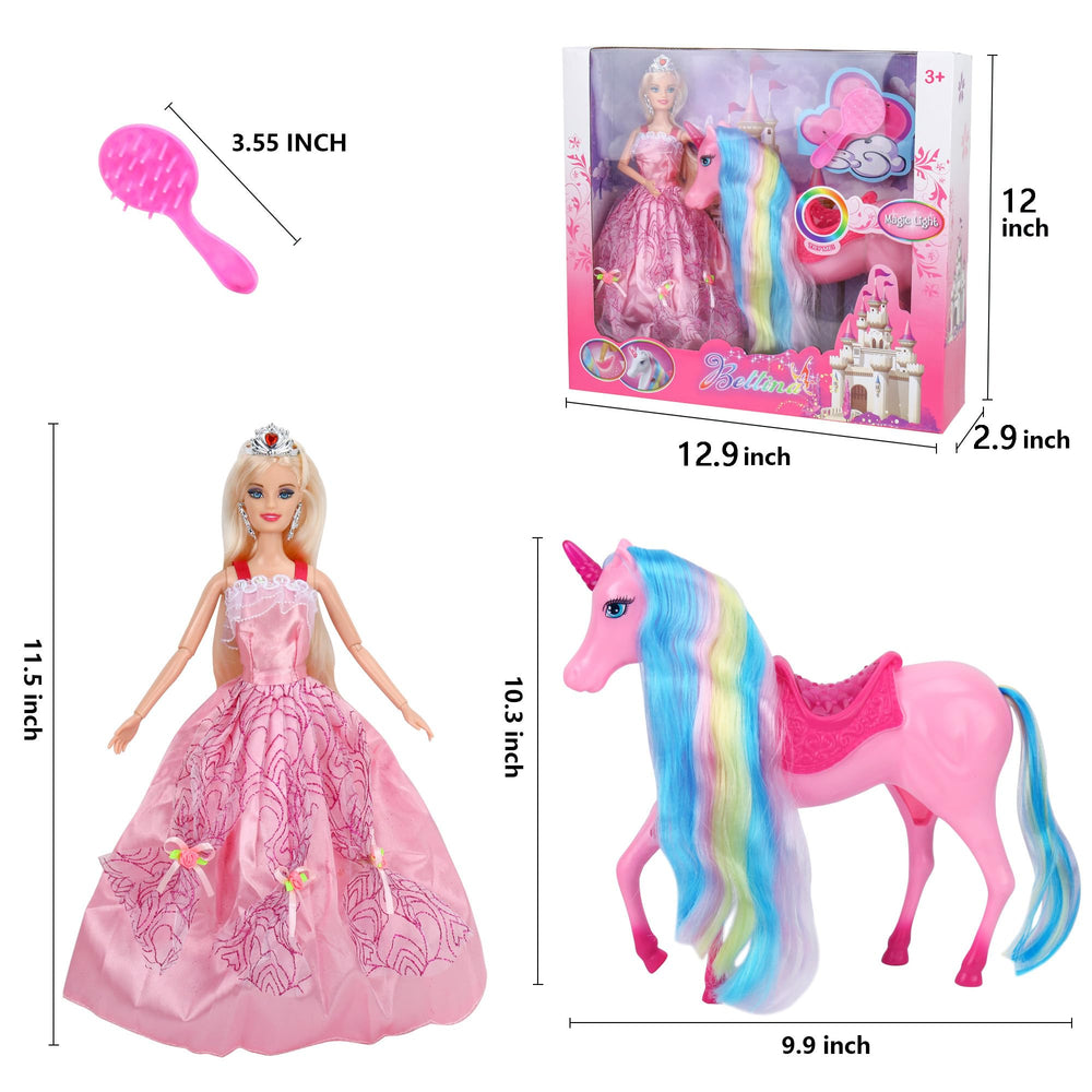 BETTINA included brush helps style both doll hair and unicorn mane