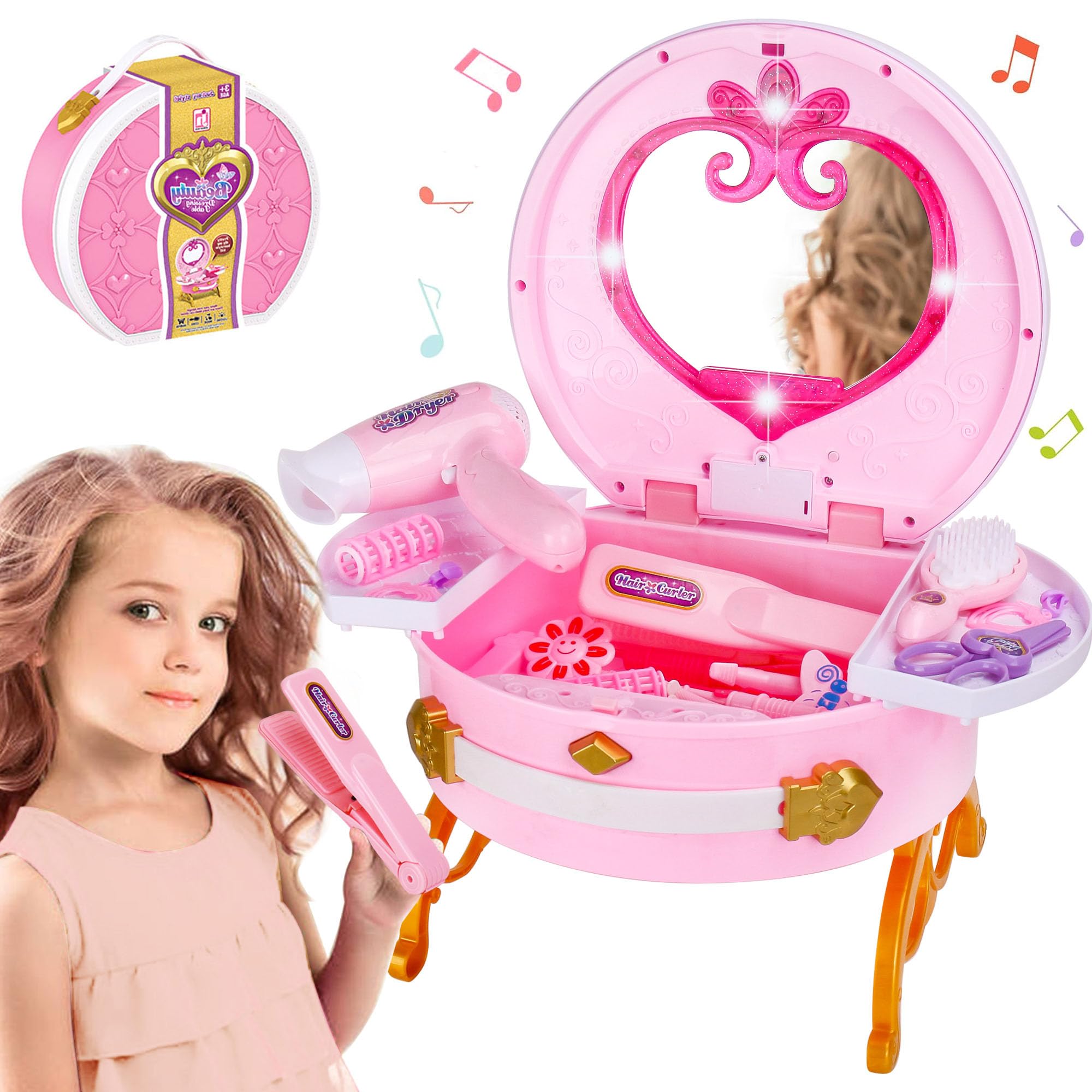 BETTINA Portable Princess Vanity with real mirror for lifelike pretend grooming
