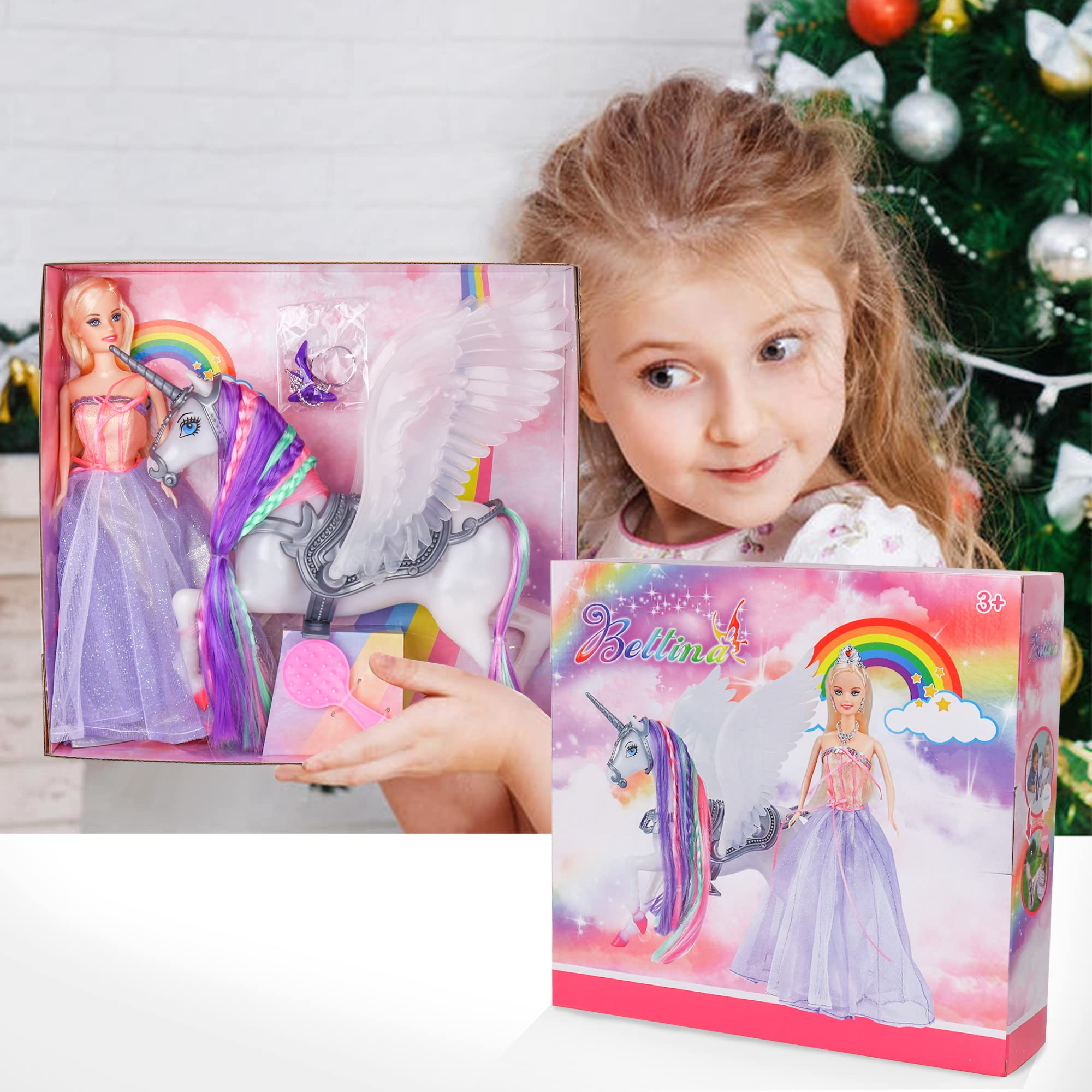 BETTINA unicorn measures 9x9.8 inches for compact play.