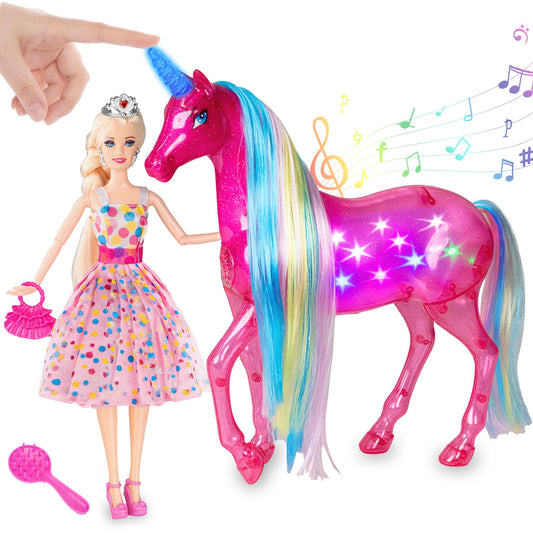 BETTINA unicorn doll back-stroke interaction with lights and music for engaging storytelling