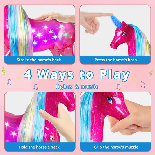 BETTINA unicorn doll horn touch activates music and dazzling light show
