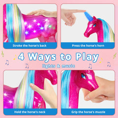BETTINA unicorn doll horn touch activates music and dazzling light show
