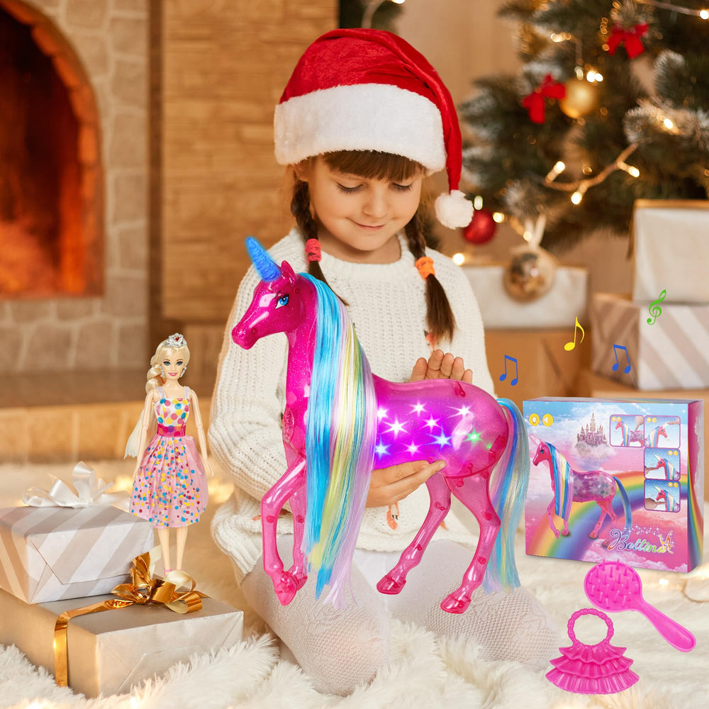 BETTINA unicorn doll mouth grip engages sounds and dynamic lighting