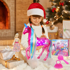 BETTINA unicorn doll mouth grip engages sounds and dynamic lighting