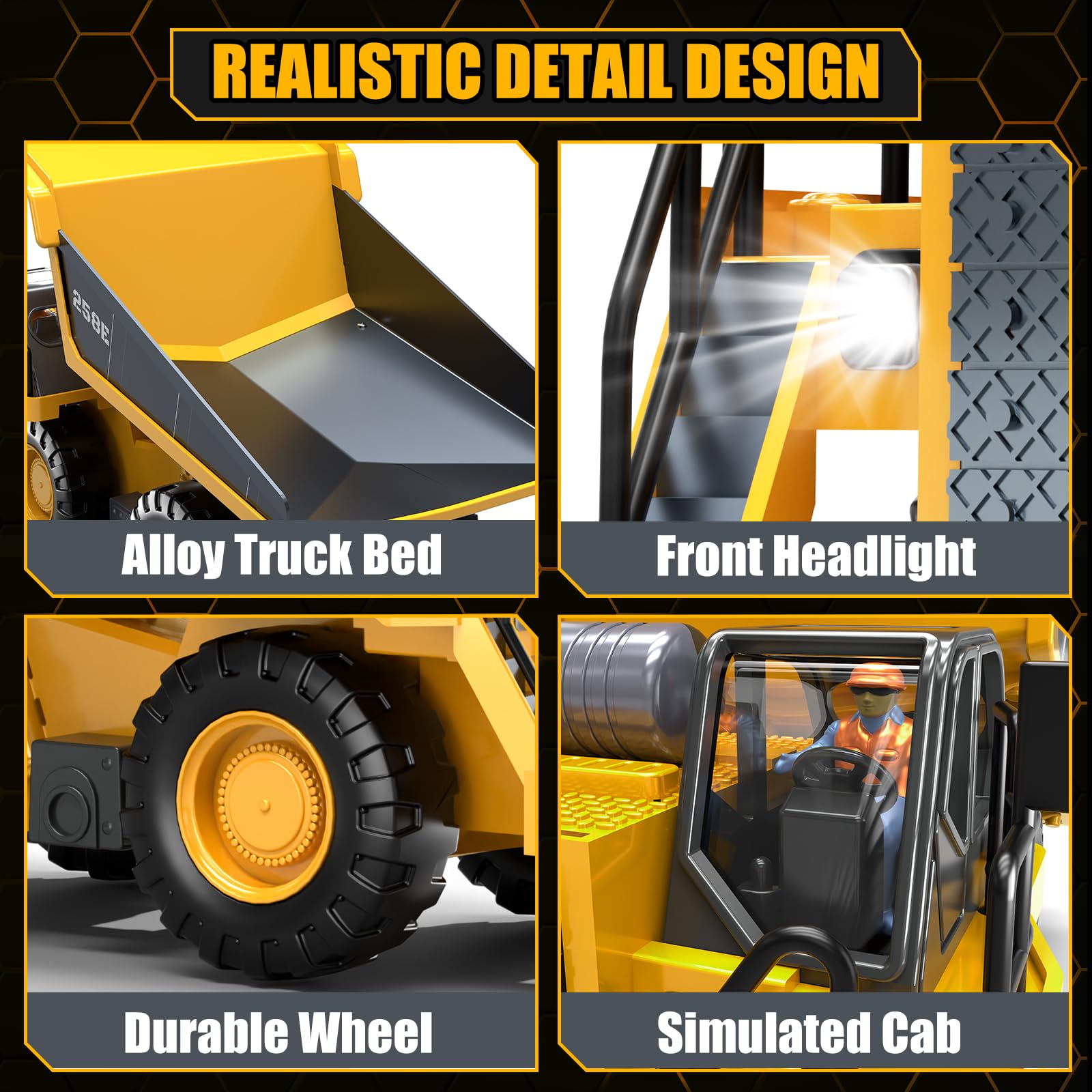 BEWEAI RC Dump Truck dual batteries extend outdoor playtime.