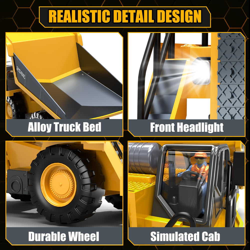 BEWEAI RC Dump Truck dual batteries extend outdoor playtime.