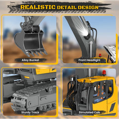 BEWEAI excavator with LED lights and engine sounds for immersion.