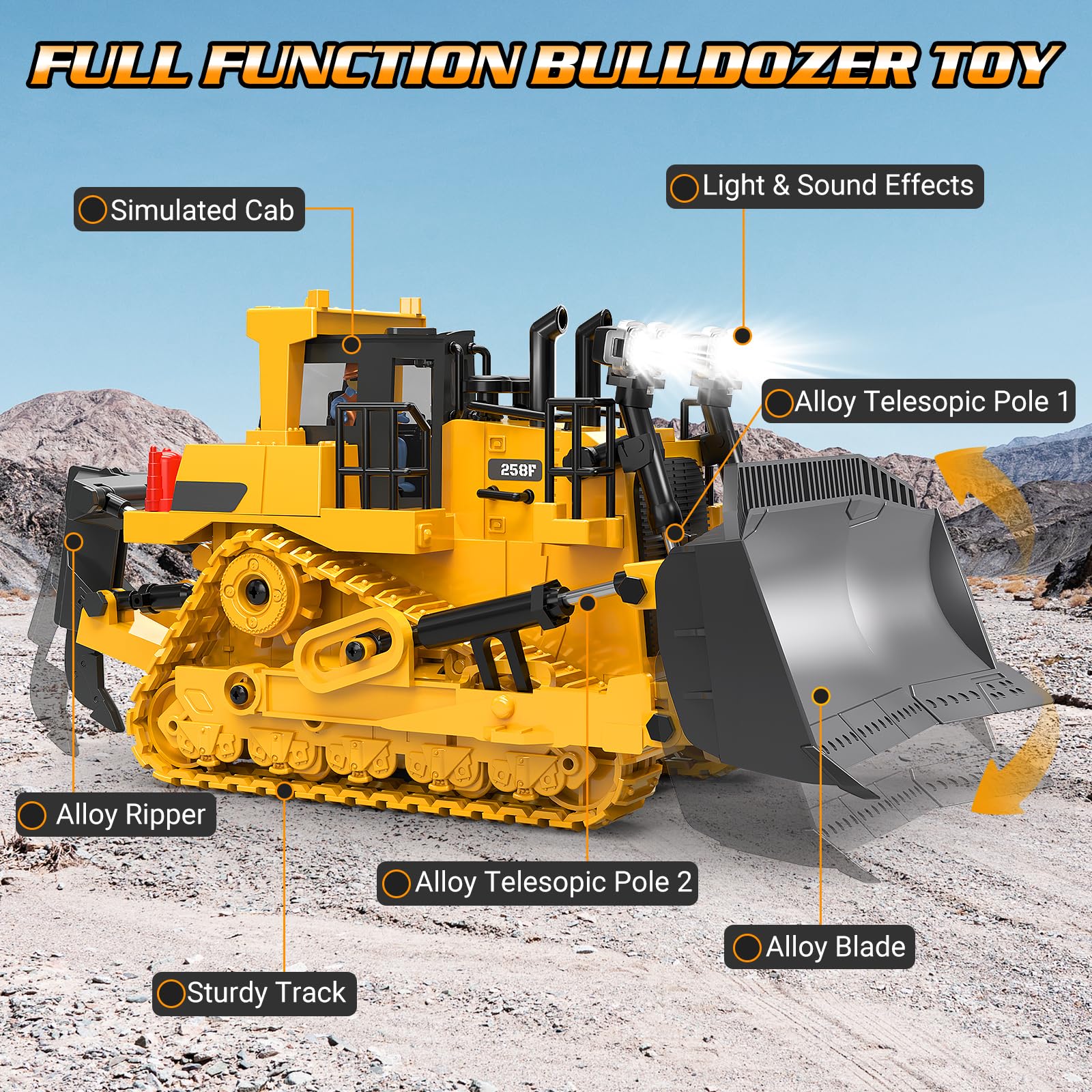 BEWEAI RC Bulldozer remote control with 9-channel precision for precise earthmoving.
