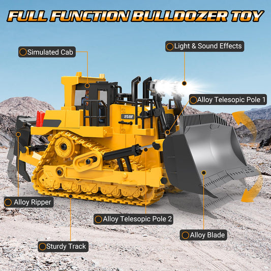 BEWEAI RC Bulldozer remote control with 9-channel precision for precise earthmoving.