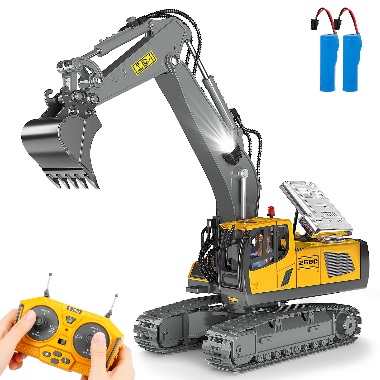 BEWEAI RC excavator 11-channel control for precise digging and realistic operation.