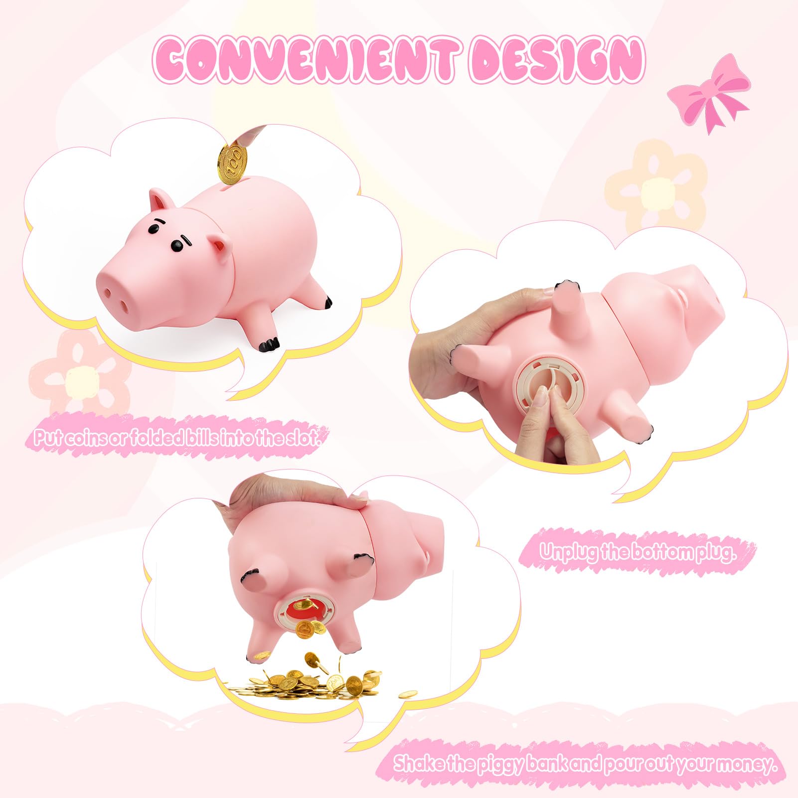 BewthU Hamm piggy bank bottom plug open view for easy coin access.