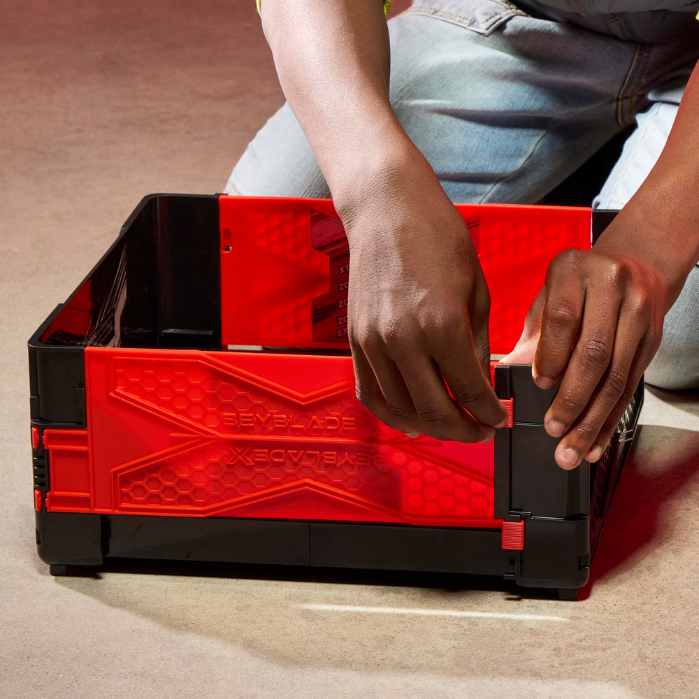 Beyblade stadium hinge close-up showing easy folding for storage