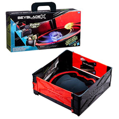 Beyblade front packaging showing Clash & Carry stadium and benefits