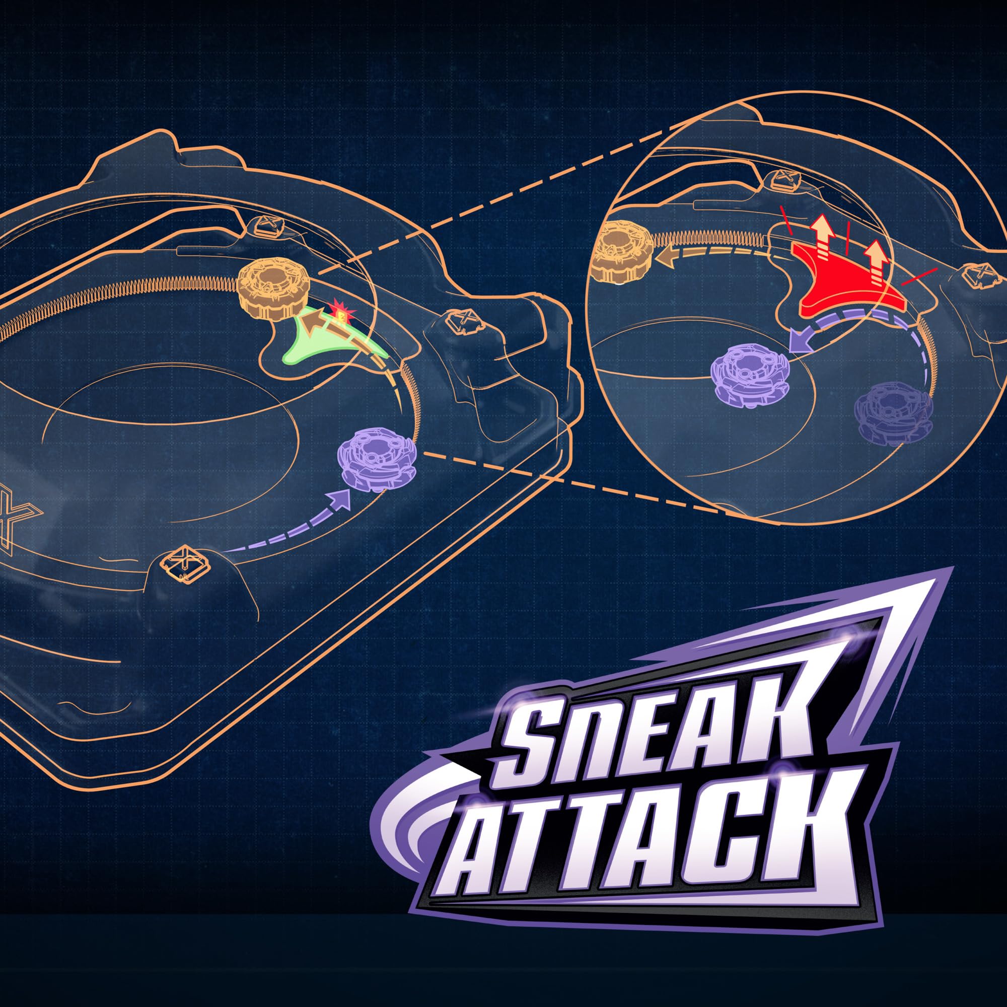 Beyblade tops hitting X Celerator dash for dramatic collision excitement