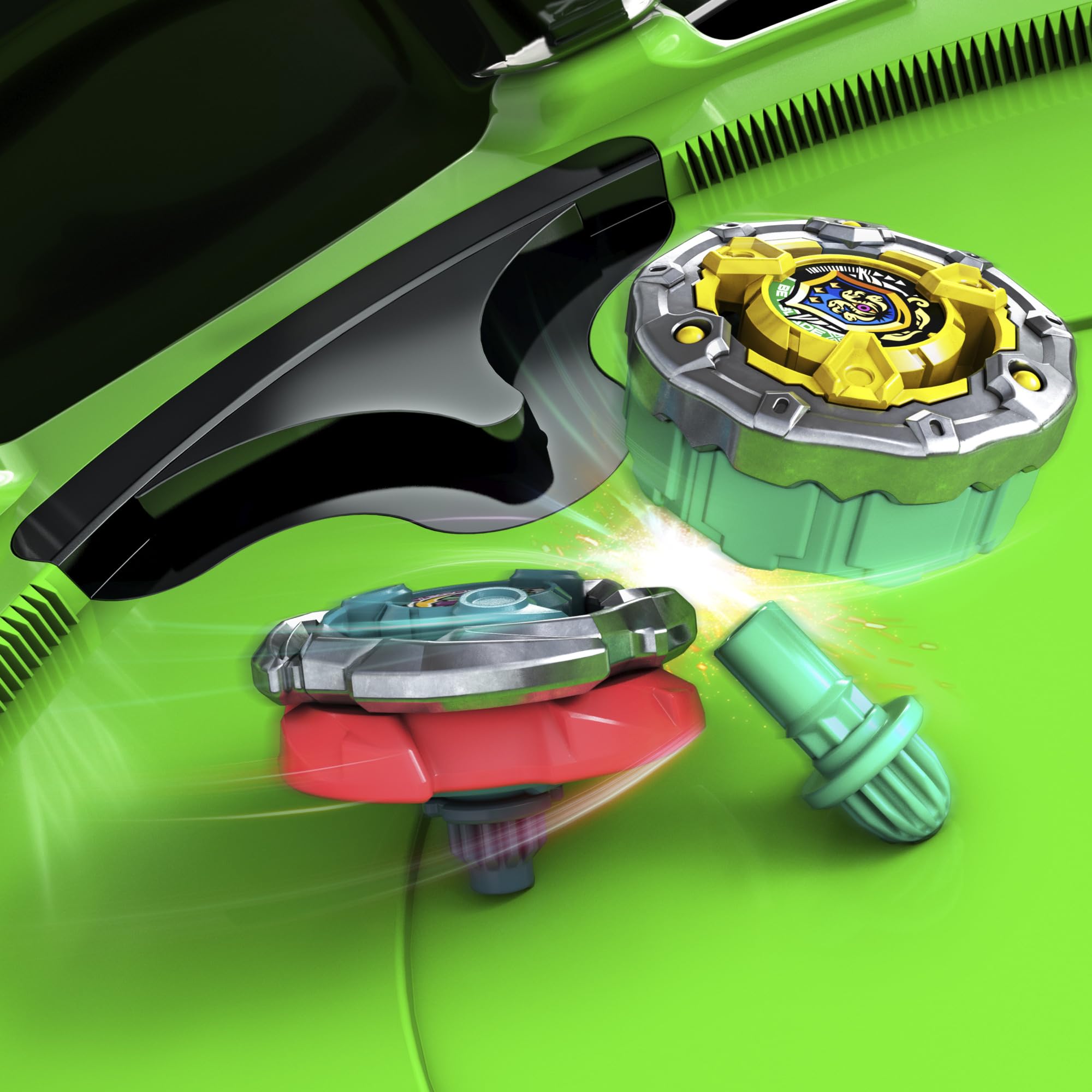 Beyblade kids battling in stadium emphasizing fun competitive play