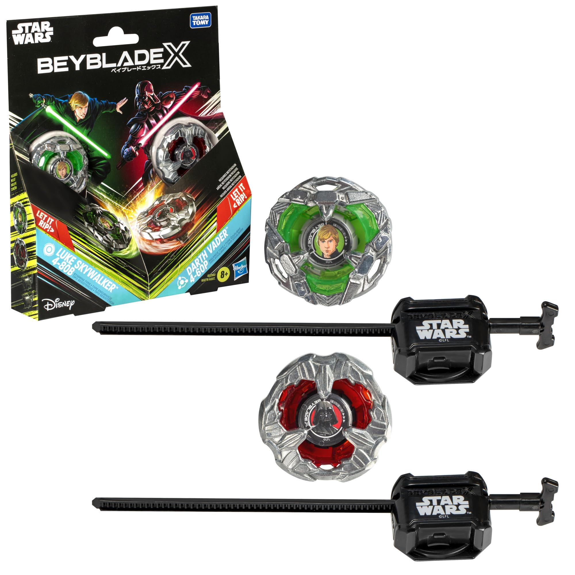 Beyblade Luke Darth Vader top spinning in action during battle