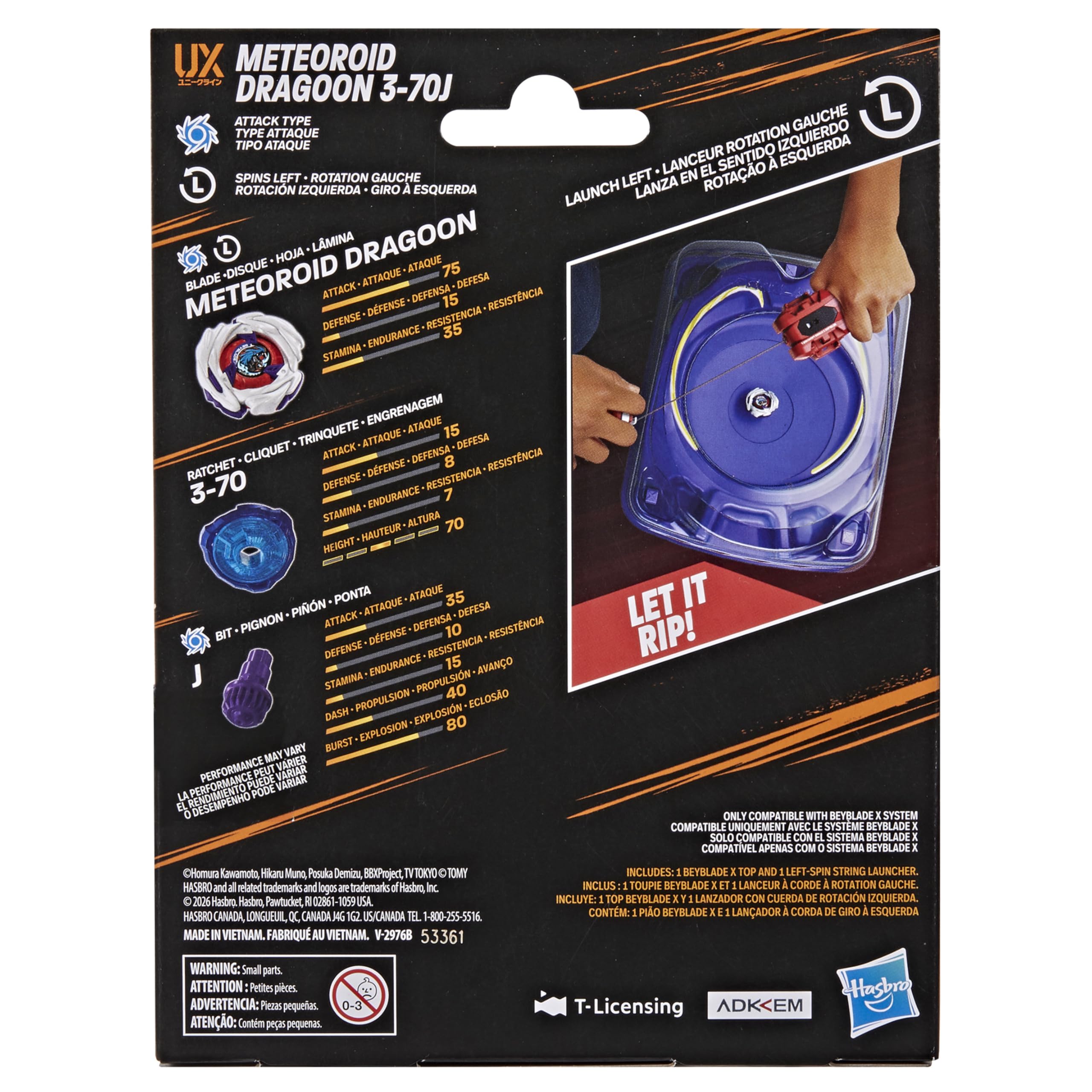 Beyblade Meteoroid Dragoon close-up metal detail highlighting Takara Tomy die-cast strength