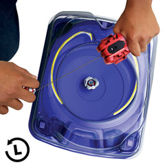 Beyblade size scale comparison with ruler showing compact design for portability