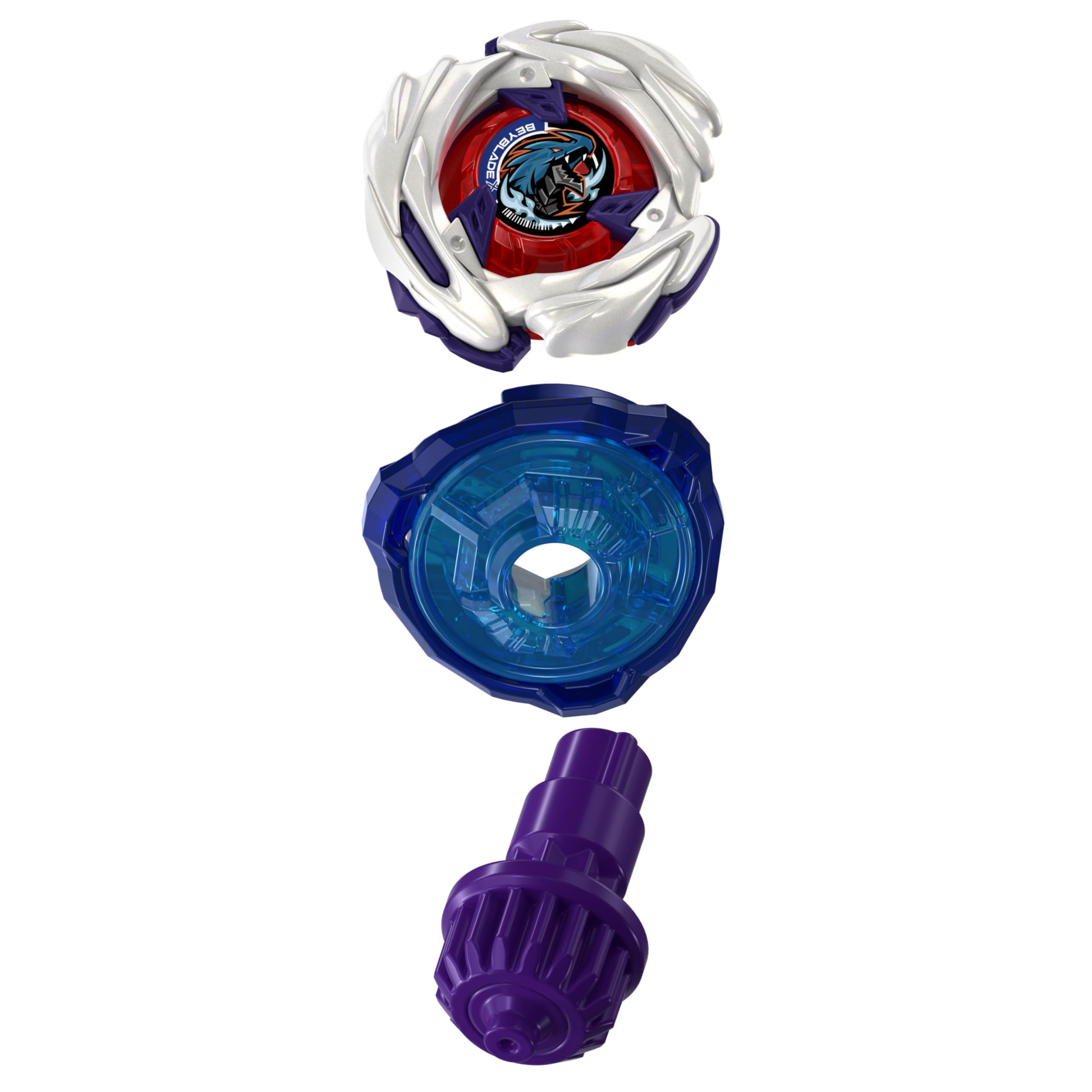 Beyblade stadium rail X-Celerator action shot capturing forward dash and dramatic bursts