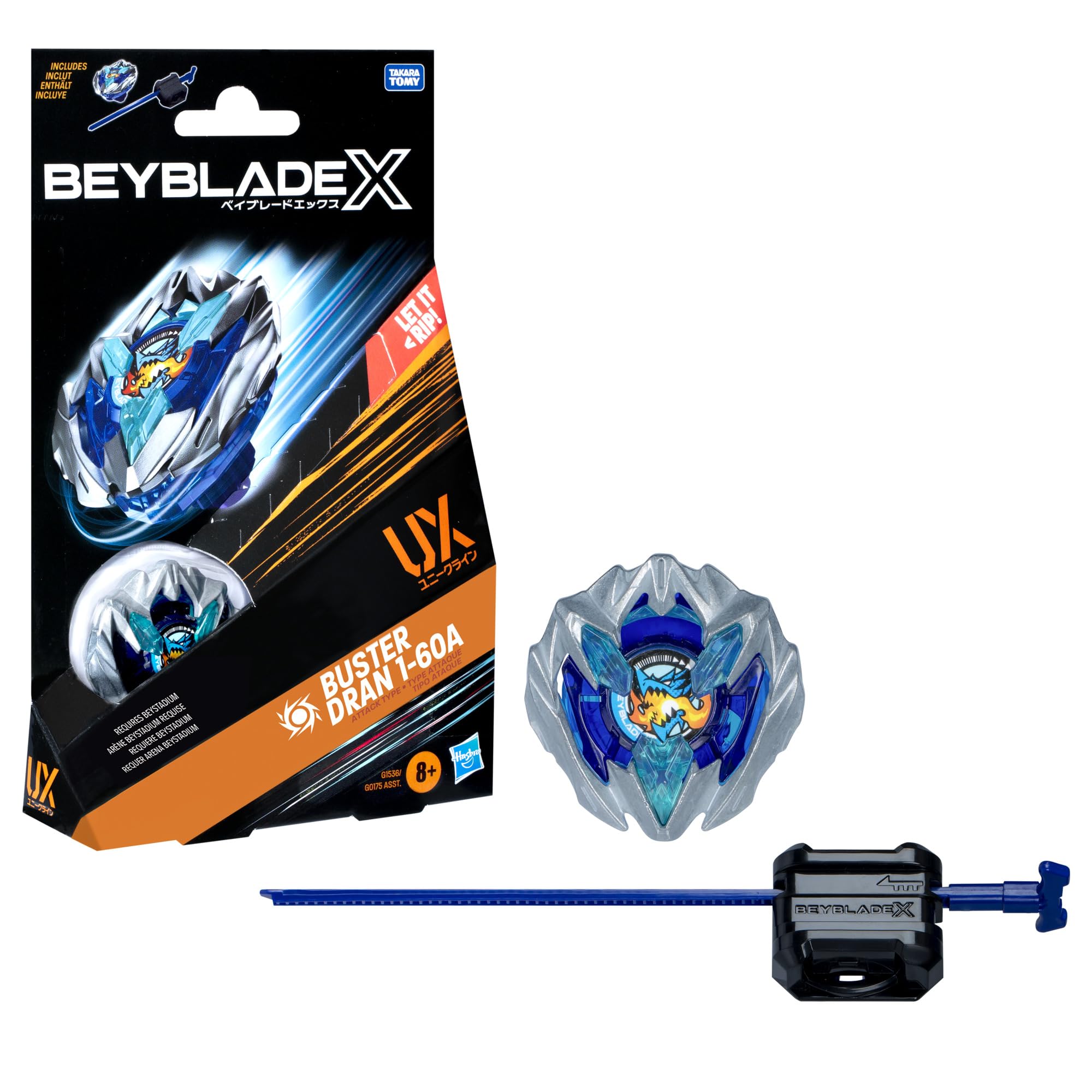Beyblade Buster Dran front packaging showing contents and play-ready launcher benefit