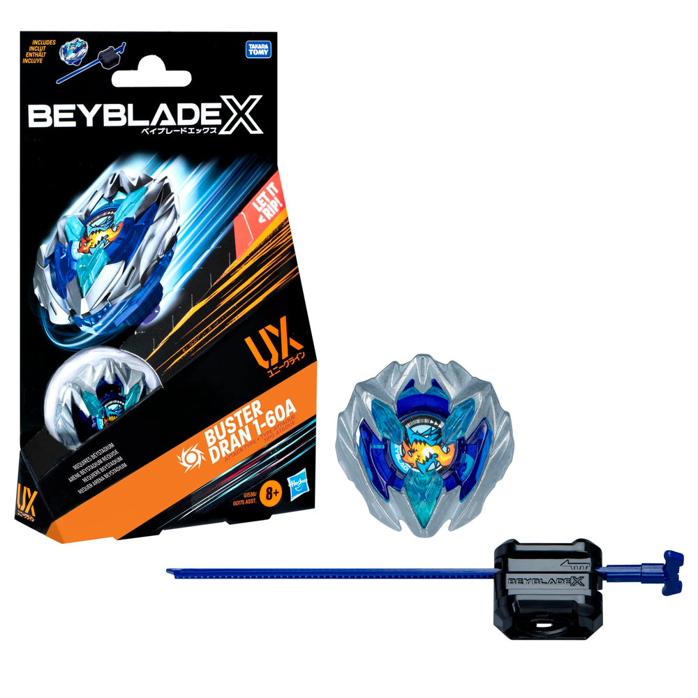 Beyblade Buster Dran front packaging showing contents and play-ready launcher benefit