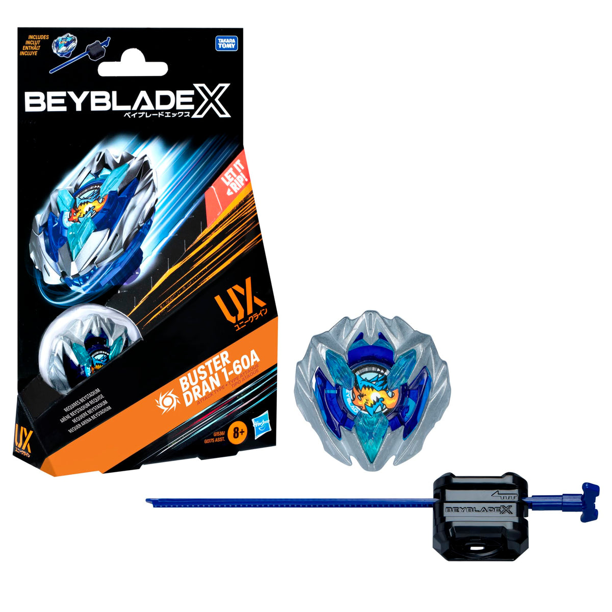 Beyblade Buster Dran front packaging showing contents and play-ready launcher benefit