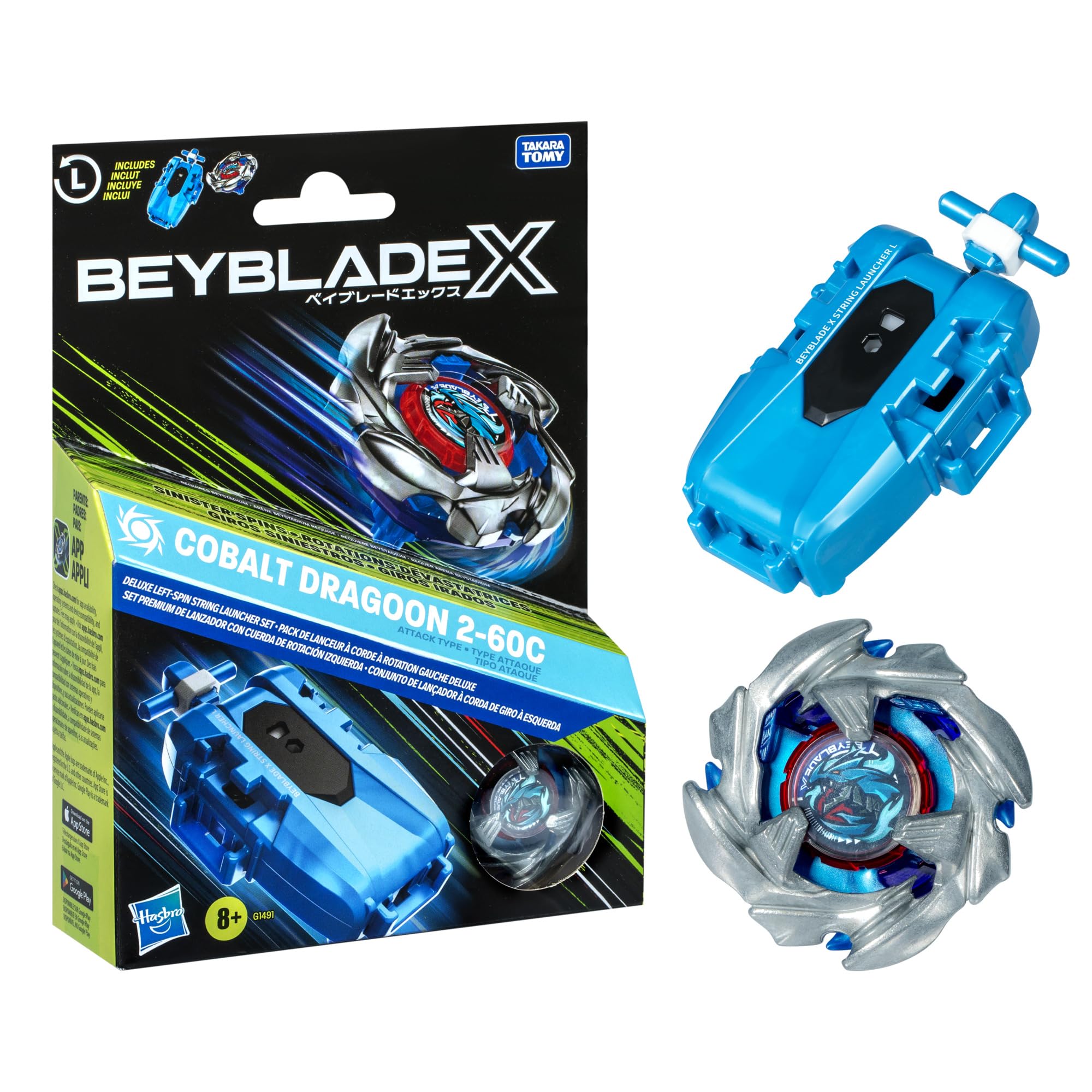 Beyblade X Cobalt Dragoon launcher left-spin ready for fast, smooth launches