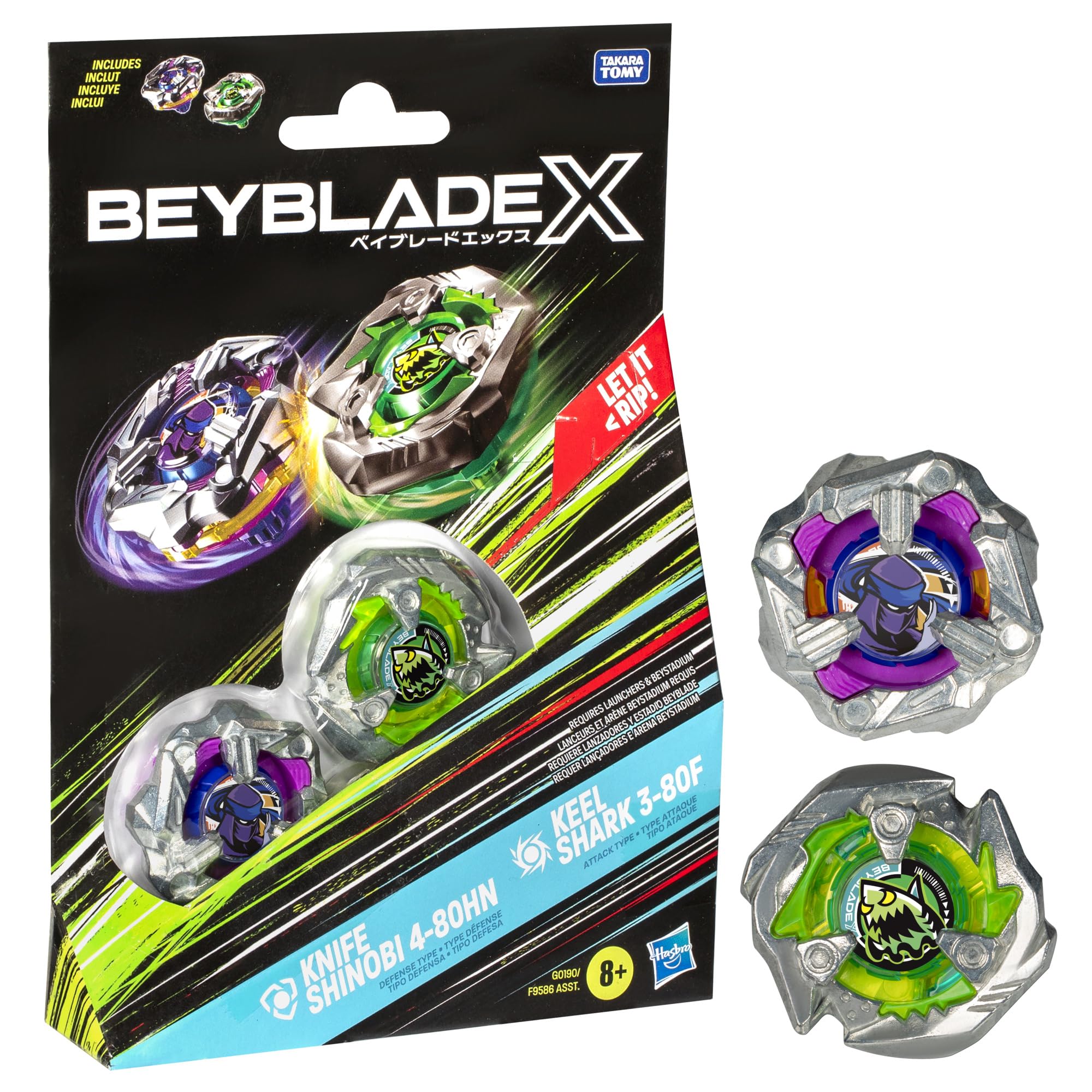 Beyblade X Knife Shinobi 4-80HN top ready for battle with precise defense.