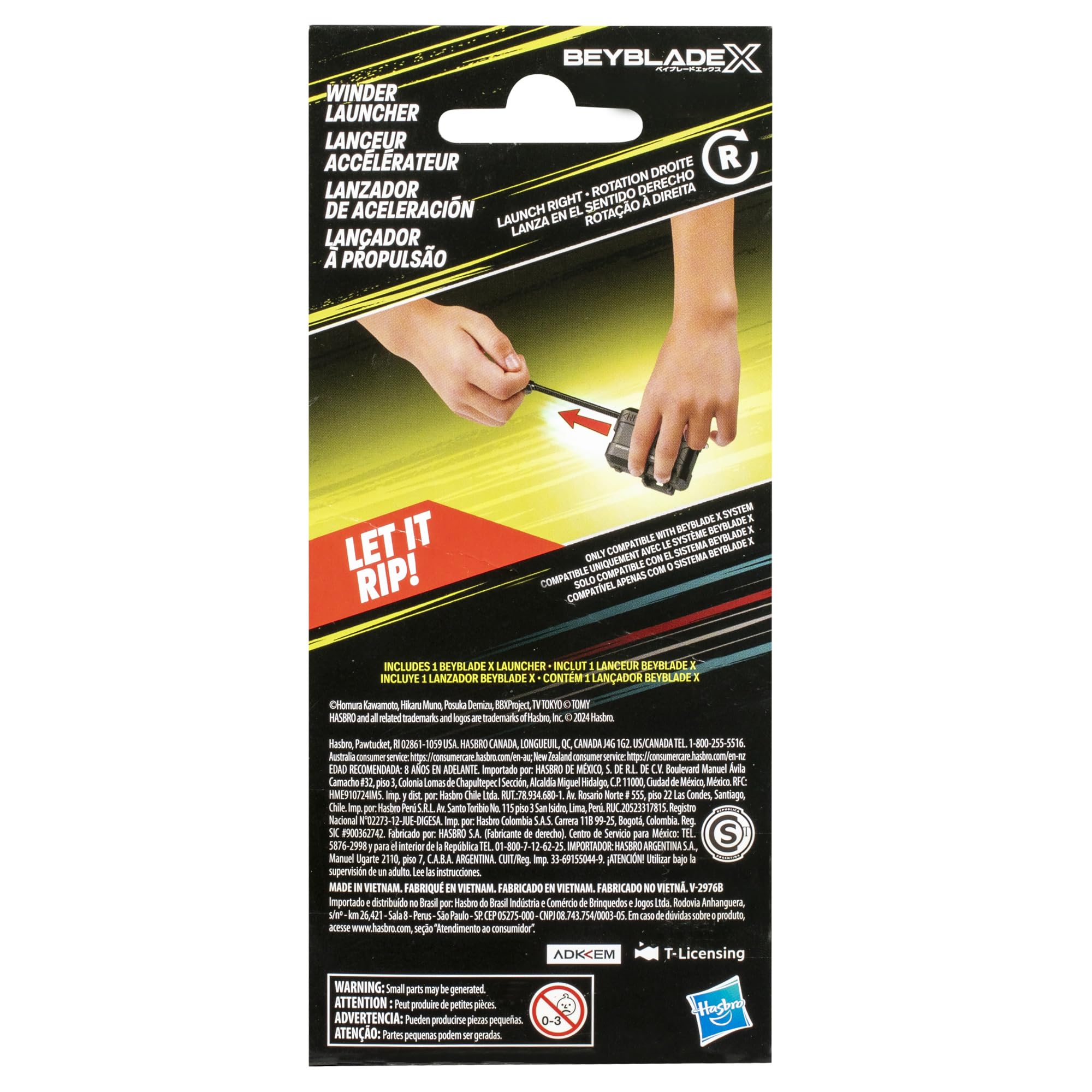 Beyblade X launcher held in hand to show size and easy tournament handling