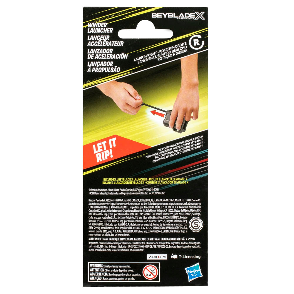 Beyblade X launcher held in hand to show size and easy tournament handling