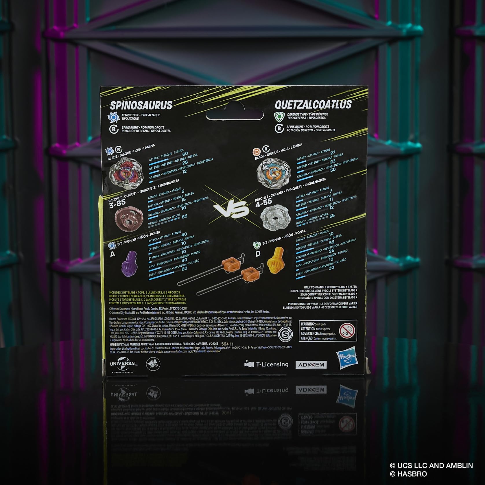 Beyblade X multipack box with Jurassic World collab design