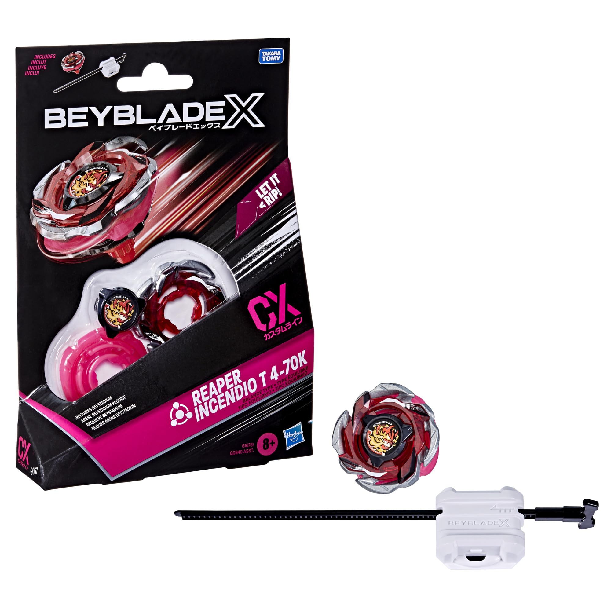 Beyblade X Reaper Incendio T top with 3-part blade for enhanced customization.