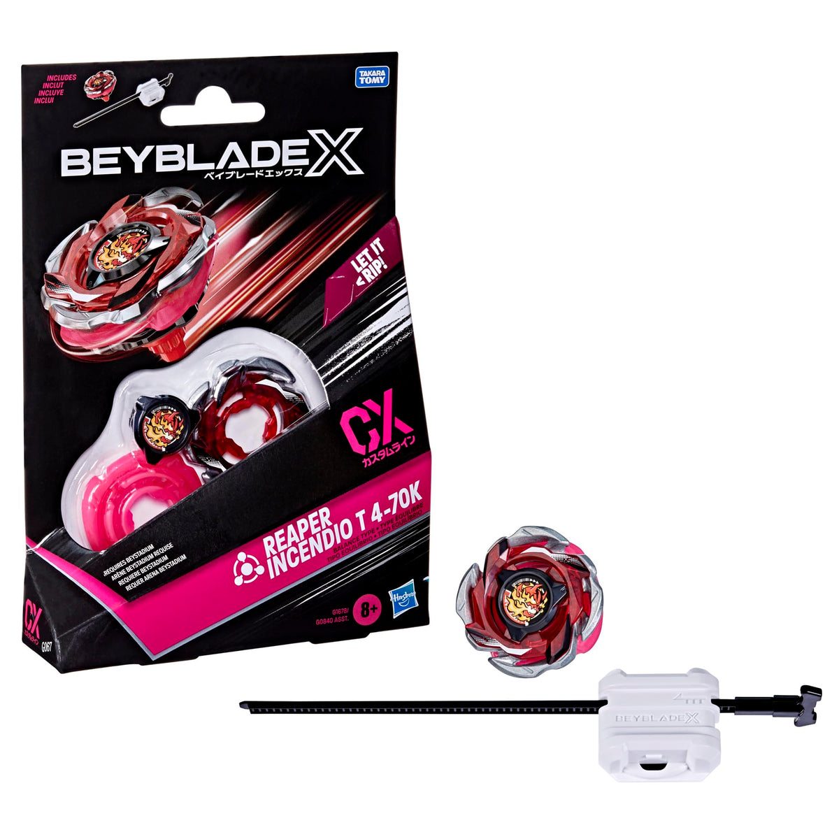 Beyblade X Reaper Incendio T top with 3-part blade for enhanced customization.