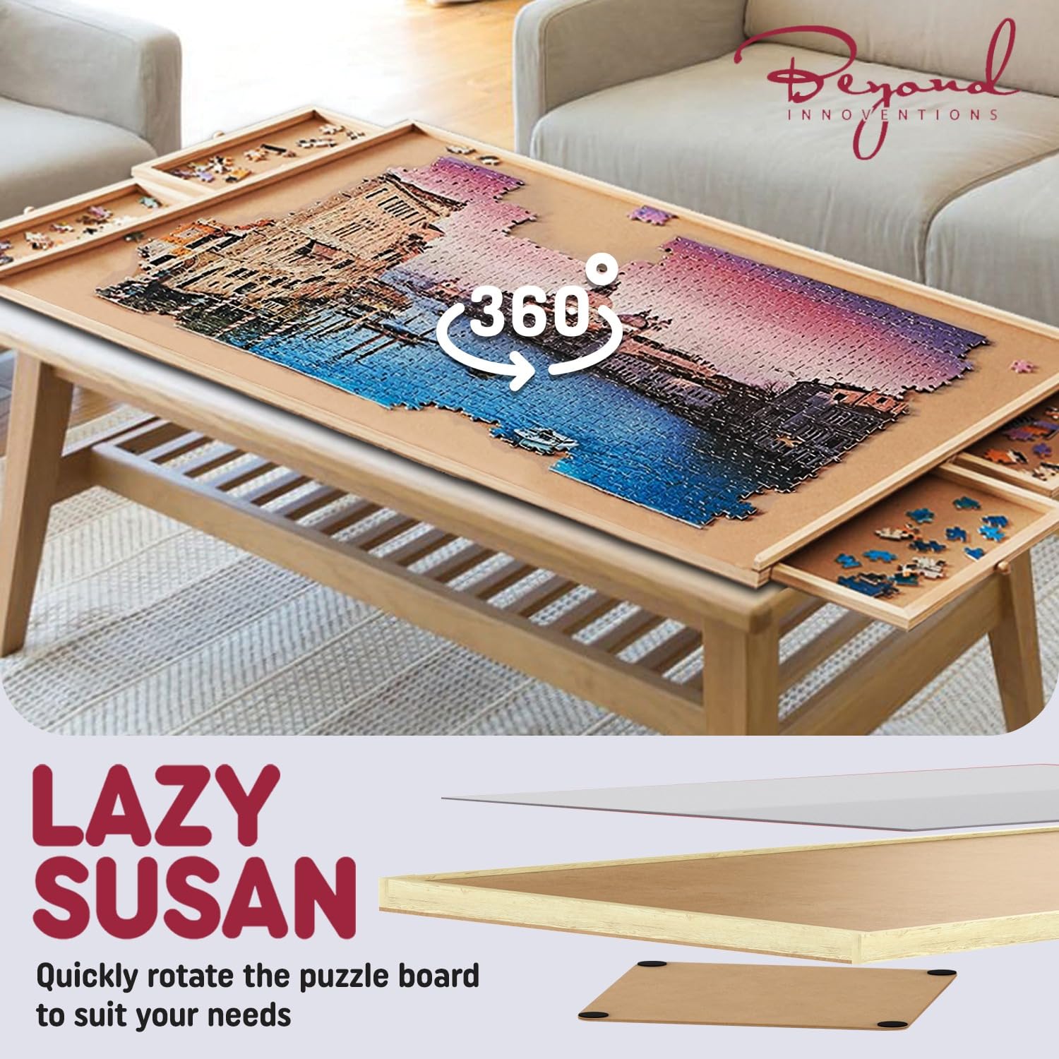 Beyond Innoventions puzzle table drawers storage keeps pieces organized while you work.