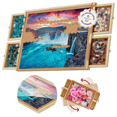Beyond Innoventions rotating puzzle table with 1000-piece capacity for large puzzles.