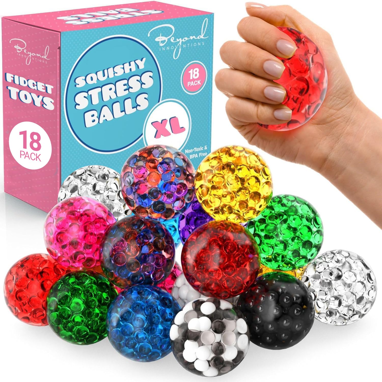 Beyond Innoventions stress ball XL close-up, showcasing squishy texture for tactile relief.