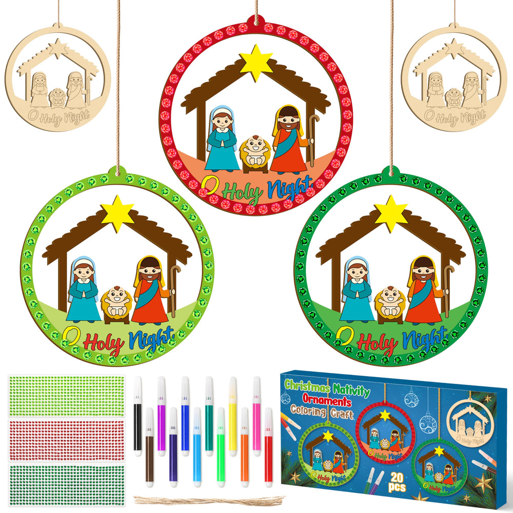 BeYumi Christmas wooden ornaments kit rounds for DIY holiday crafts with colorful personalization.