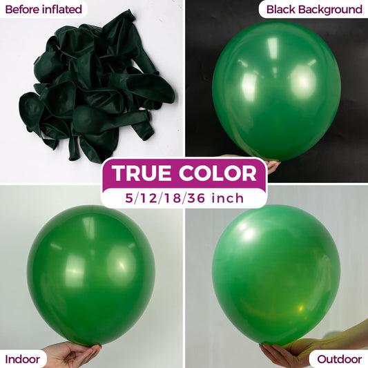 Bezente dark green balloons closeup showing durable latex and rich color