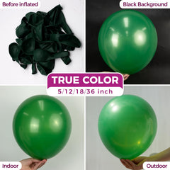 Bezente dark green balloons closeup showing durable latex and rich color