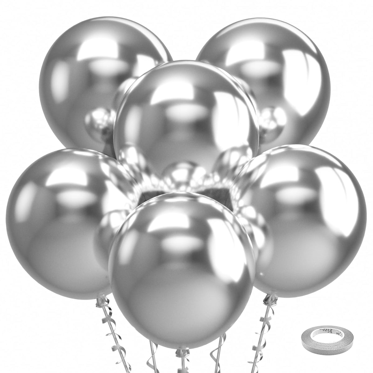 Bezente metallic silver balloons 18-inch pack for a sleek party backdrop.