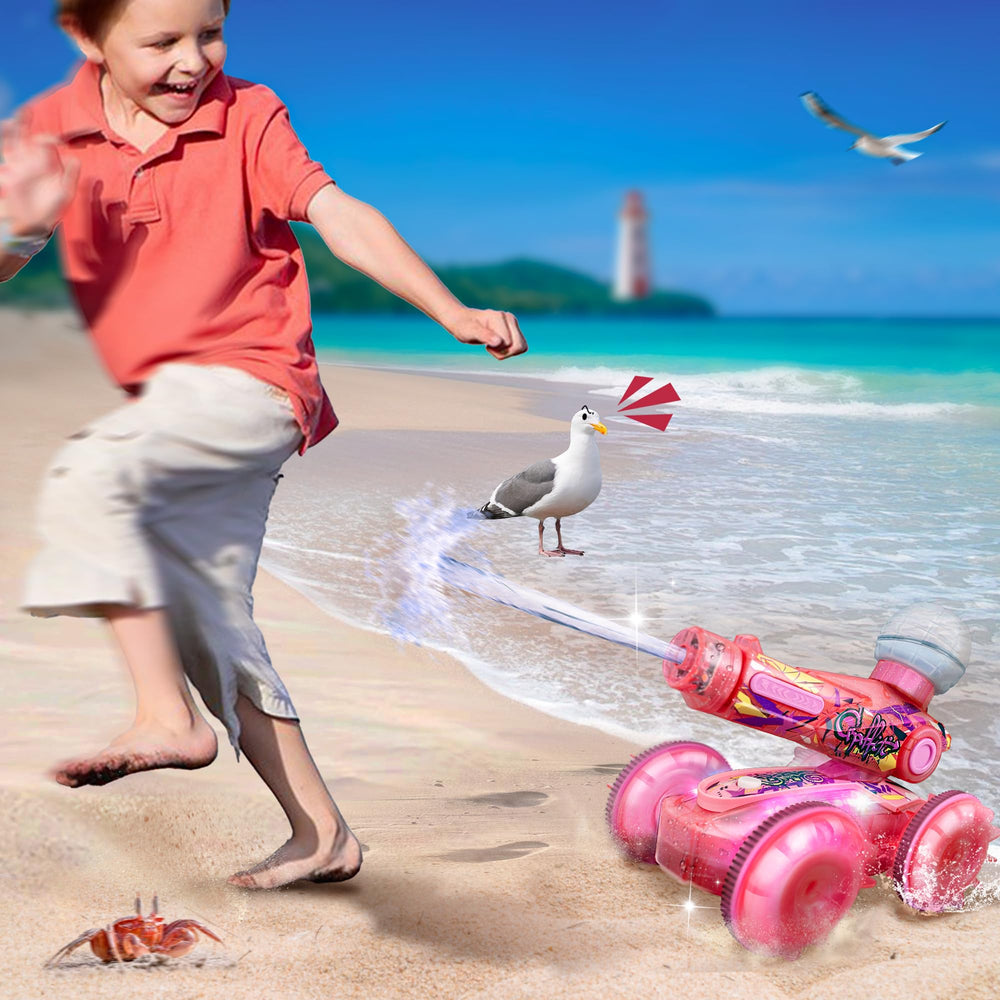 BEZGAR pink amphibious toy combines boat and water gun for imaginative play.