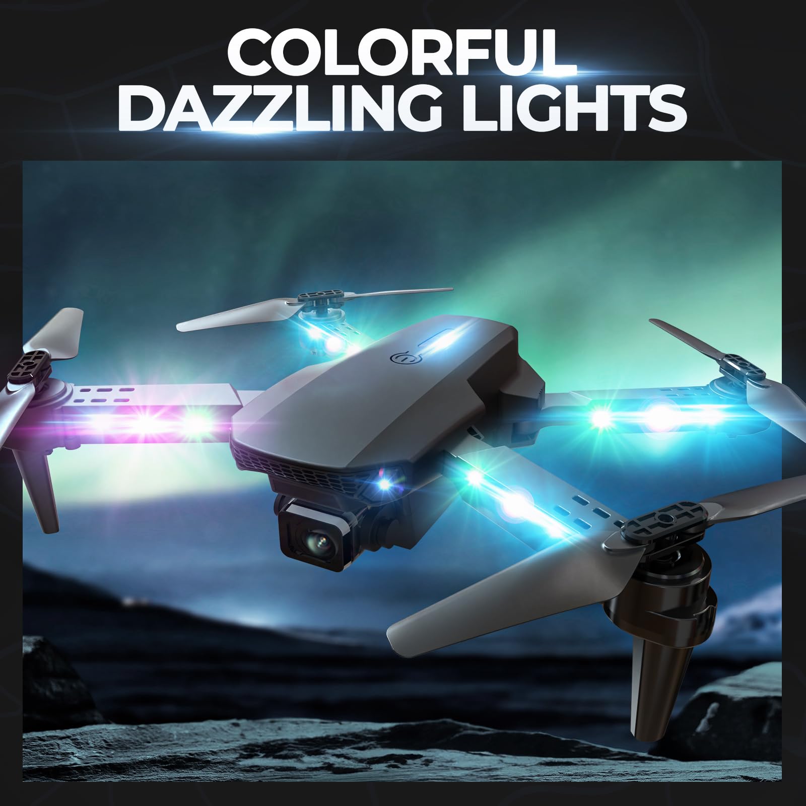 BEZGAR drone with LED lights for night flight visibility.