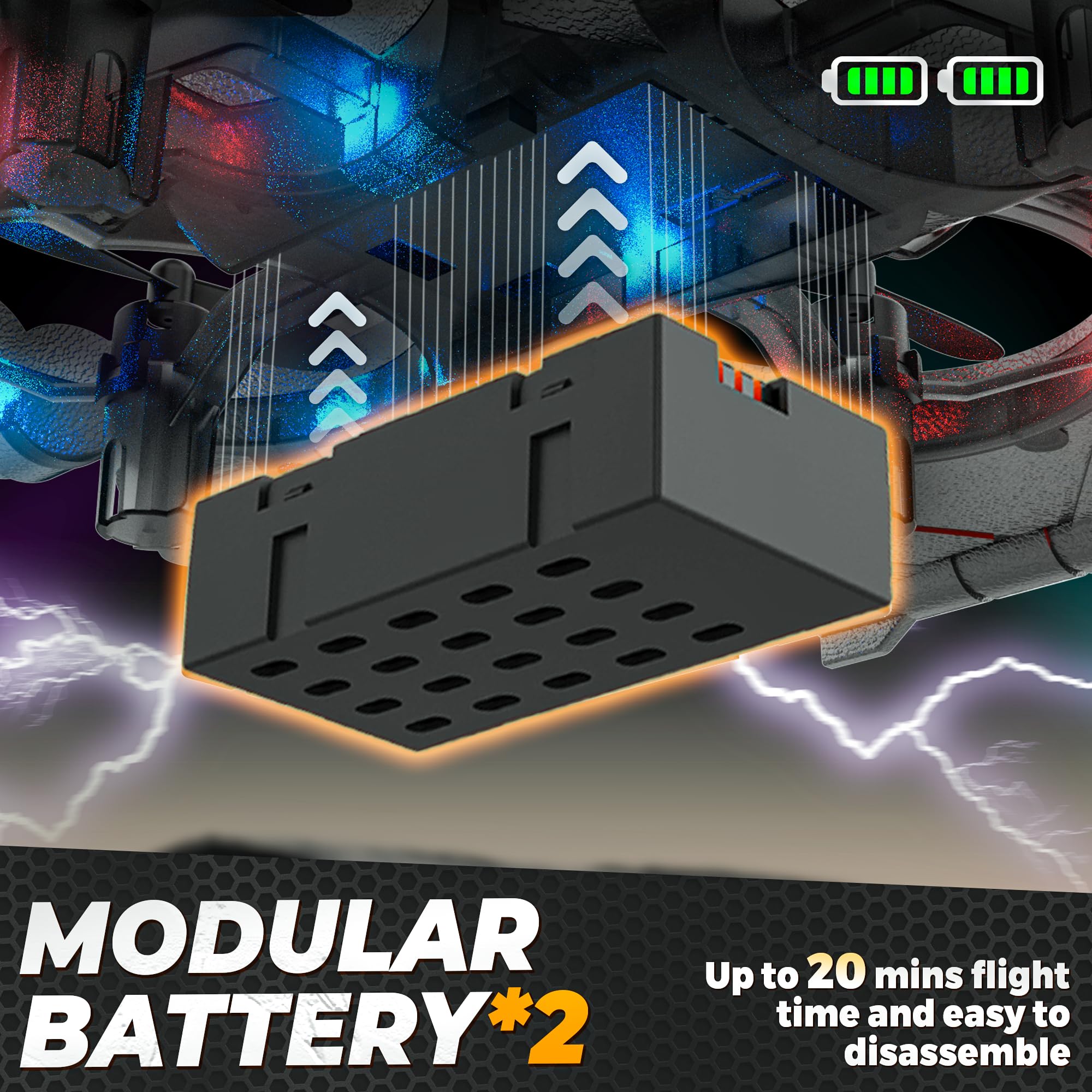 BEZGAR Drones for Kids colorful LED navigation light for night flights.